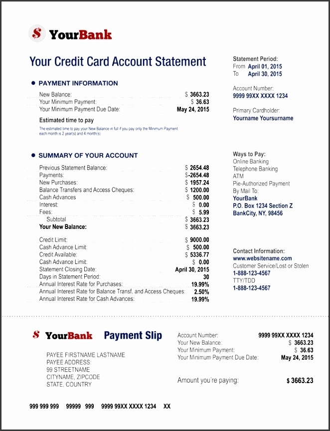 7 Account Statement Template - Sampletemplatess - Sampletemplatess in Credit Card Statement Template