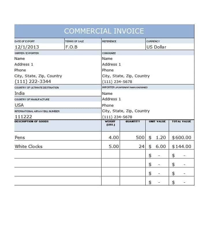 7+ Free Commercial Invoice Templates - Word Excel Formats With Regard To Commercial Invoice Template Word Doc