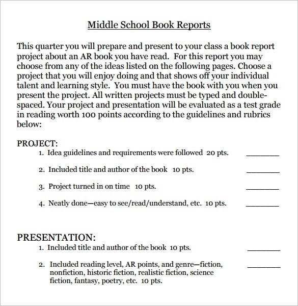 7+ Middle School Book Report Templates & Samples - Doc, Pdf | Free In School Report Template Free