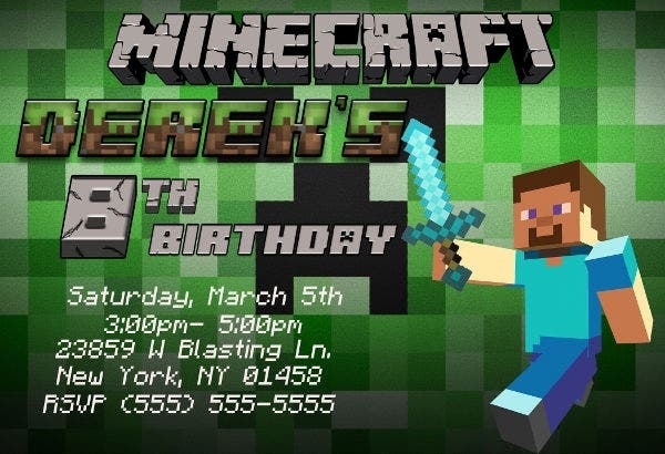71+ Printable Birthday Invitation Templates – Word, Psd, Ai, Eps | Free In Minecraft Birthday Card Template