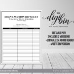 8.5 X 11 Silent Auction Bid Sheet Fully Editable Pdf 2 | Etsy Inside Auction Bid Cards Template