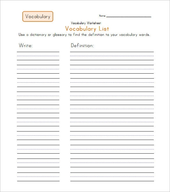 8+ Blank Vocabulary Worksheet Templates Free Download With Regard To Vocabulary Words Worksheet Template