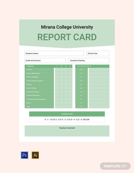 9+ School Report Card In Ms Word | Illustrator | Photoshop | Editable Throughout Illustrator Report Templates