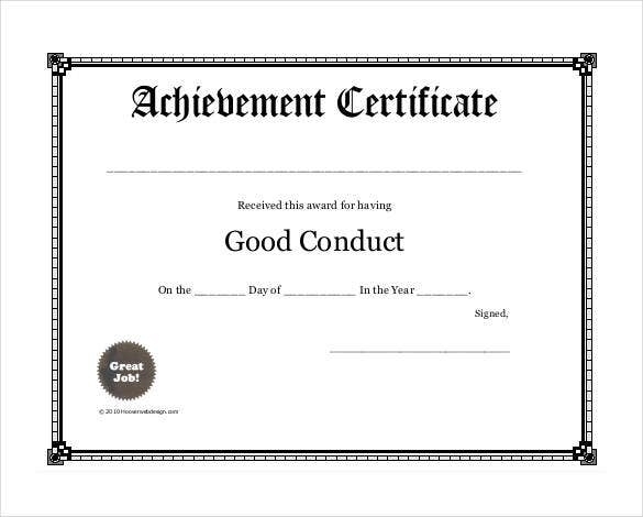 99+ Free Printable Certificate Template – Examples In Pdf, Word, Ai For Good Conduct Certificate Template