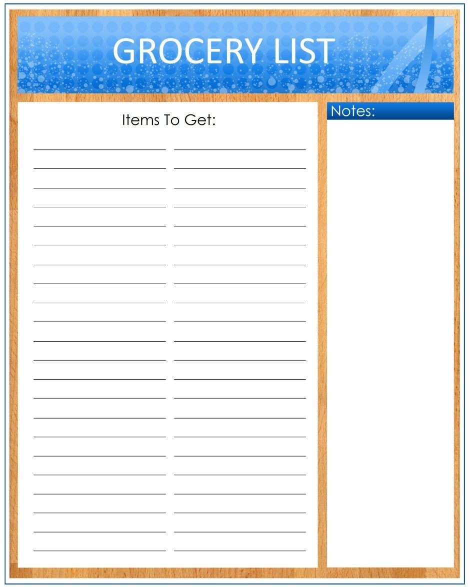 Addictionary With Blank Grocery Shopping List Template