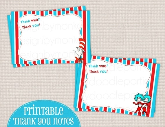 Adorable Dr Seuss Cat In The Hat Inspired Printable Thank You Notes Intended For Blank Cat In The Hat Template