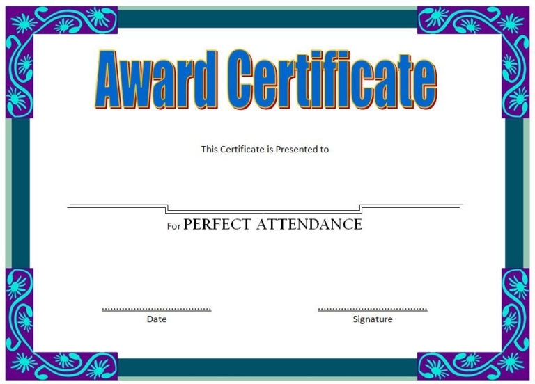 Amazing Perfect Attendance Certificate Template Free – Thevanitydiaries With Perfect Attendance Certificate Template