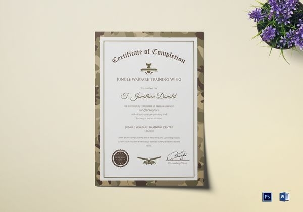 Army Camo Training Completion Certificate Design Template In Psd, Word Intended For Army Certificate Of Completion Template