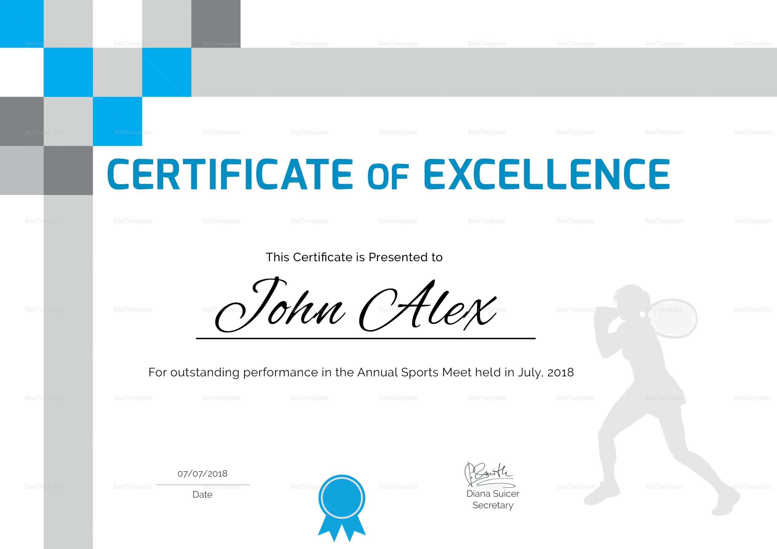 Athletic Excellence Certificate Design Template In Psd, Word inside Athletic Certificate Template