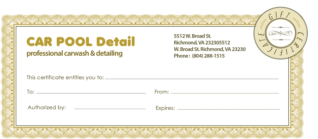 Auto Detail Gift Certificates | Car Pool Detail Pertaining To Automotive Gift Certificate Template