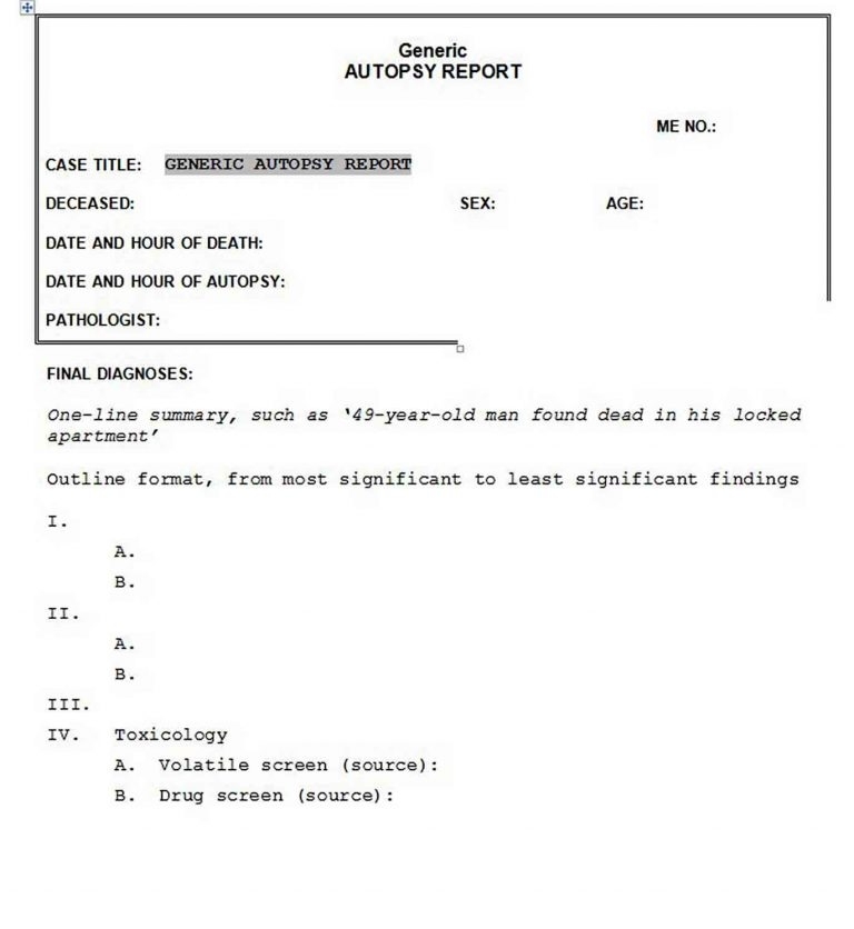 Autopsy Report Template - Geton The Green Templates Within Autopsy Report Template