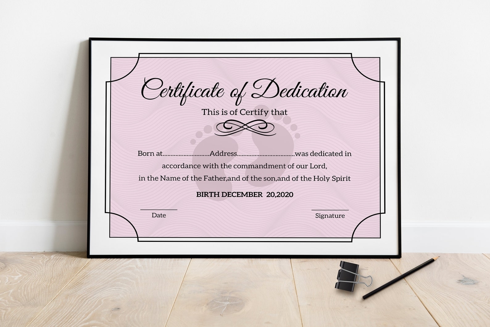 Baby Dedication Certificate Certificate Template Photoshop | Etsy Throughout Baby Dedication Certificate Template