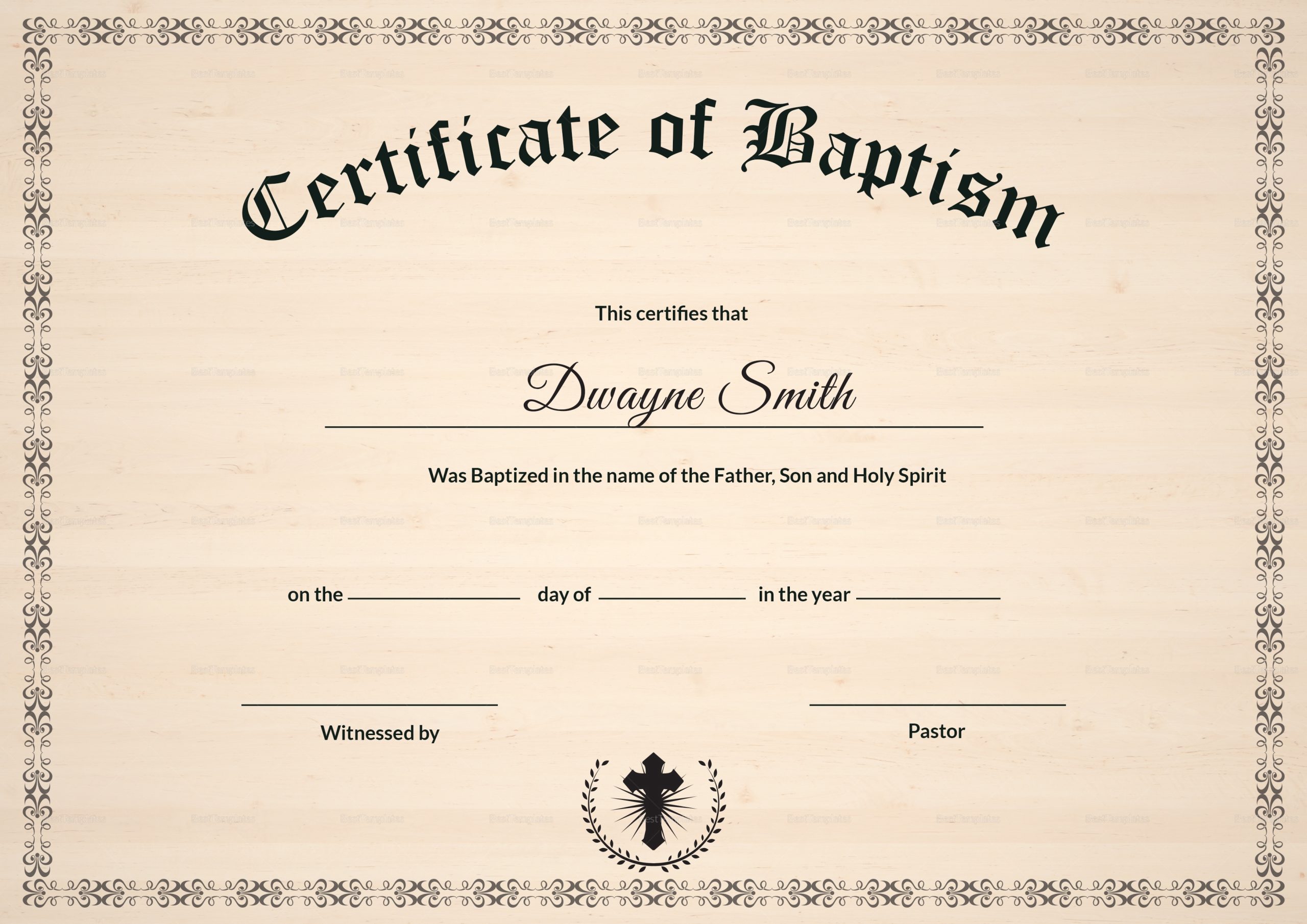 Baptism Certificate Design Template In Psd, Word For Roman Catholic Baptism Certificate Template