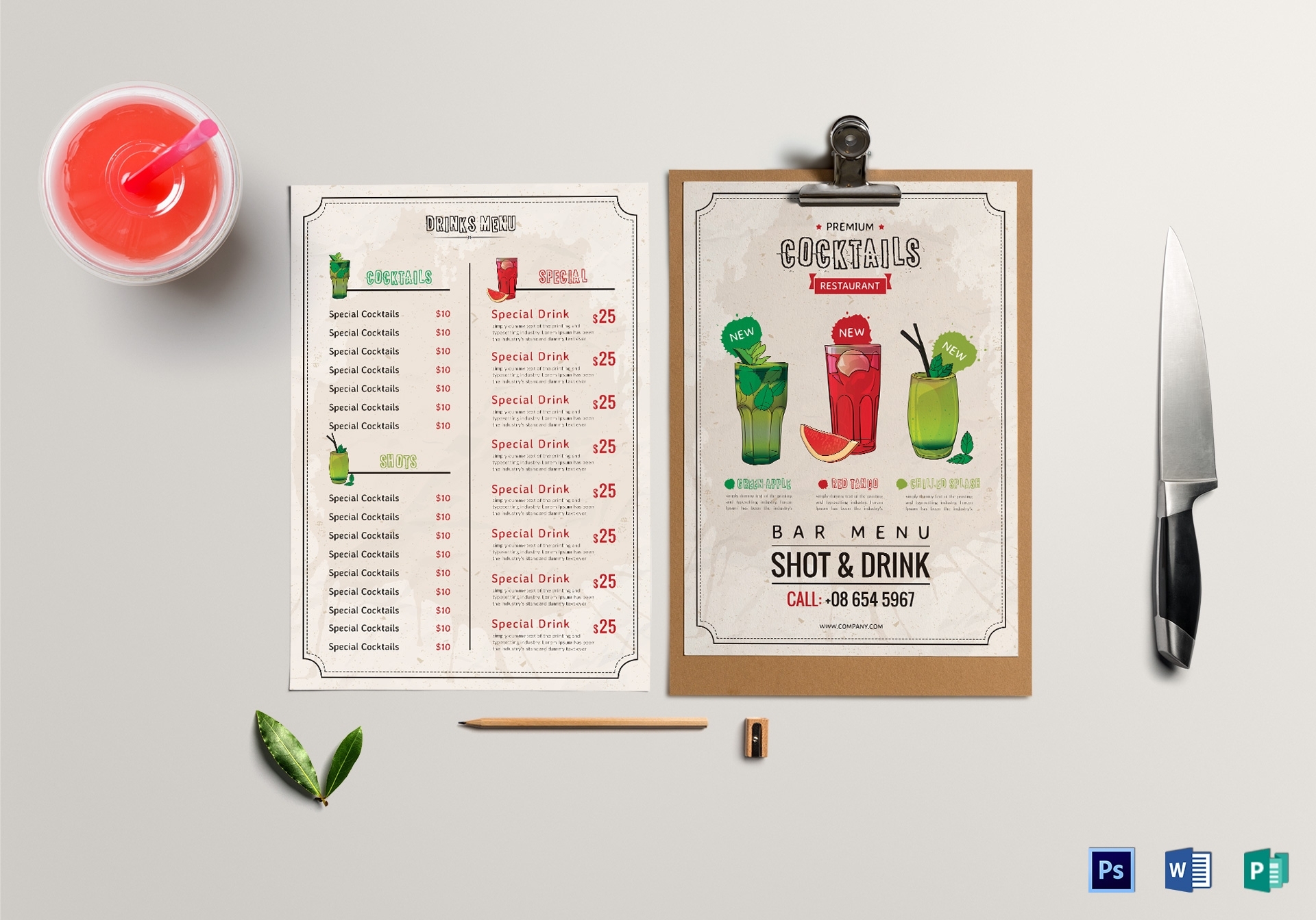 Bar Drink Menu Design Template In Psd, Word, Publisher Pertaining To Cocktail Menu Template Word Free