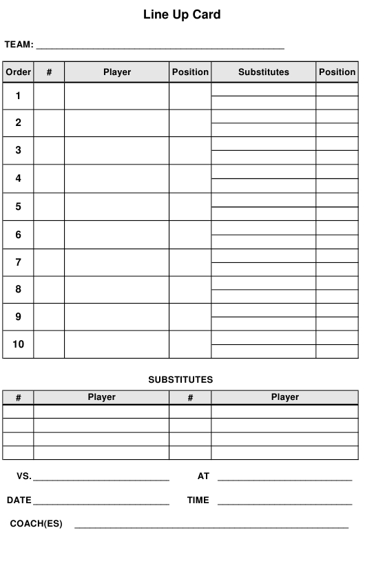 Baseball Line Up Card Template Download Printable Pdf | Templateroller Within Queue Cards Template