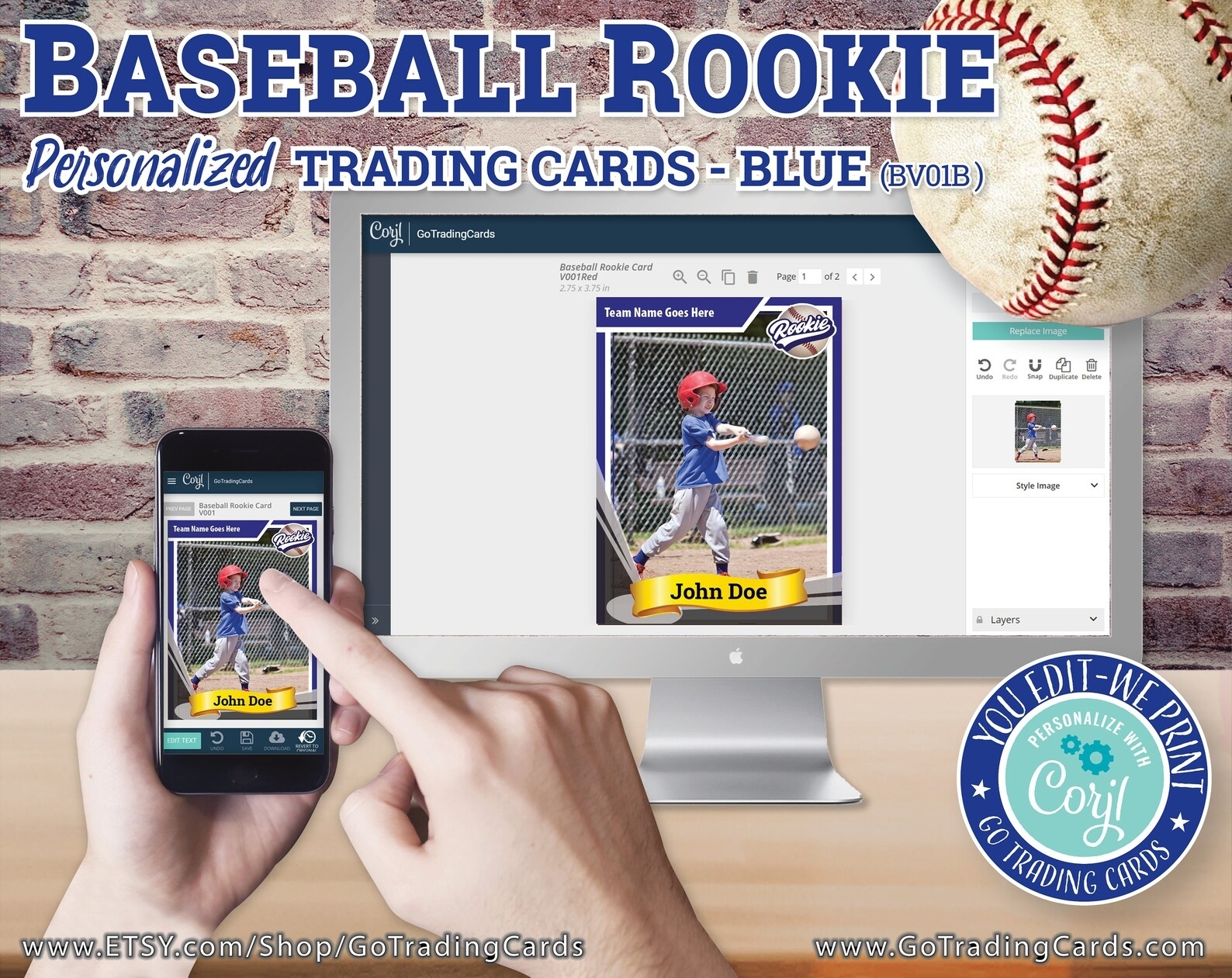 Baseball Rookie Card Custom Trading Card Template. Print & | Etsy Throughout Custom Baseball Cards Template