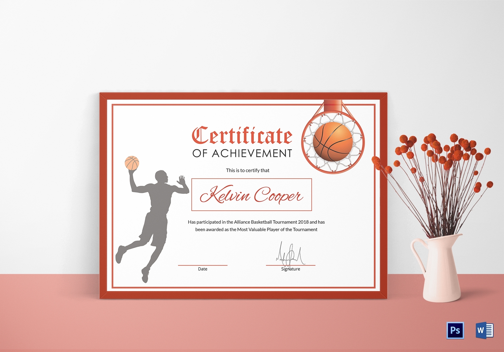 Basketball Award Achievement Certificate Design Template In Word, Psd With Basketball Certificate Template