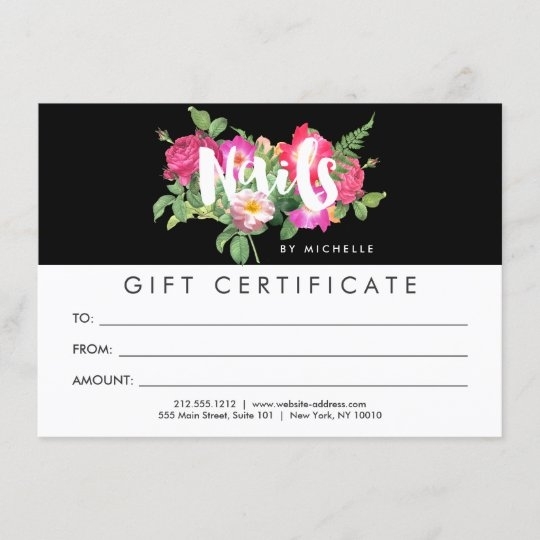 Beauty Florals Nail Salon Black Gift Certificate | Zazzle Within Salon Gift Certificate Template