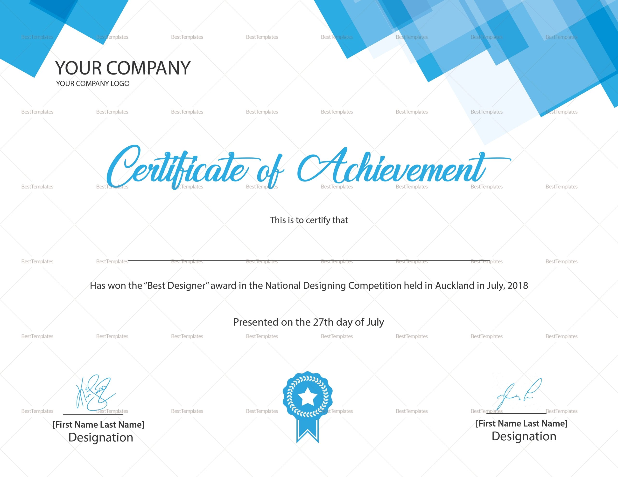 Best Designer Achievement Certificate Design Template In Psd, Word Throughout Word Certificate Of Achievement Template