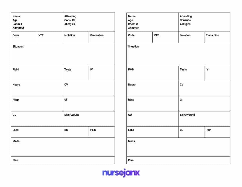 Best Free Sbar & Brain Nursing Report Sheet Templates - Nursejanx Inside Nurse Report Sheet Templates
