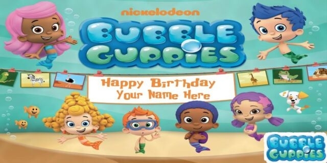 Birthday Banner Personalized 4Ft X2Ft Bubble Guppies | Ebay Pertaining To Bubble Guppies Birthday Banner Template