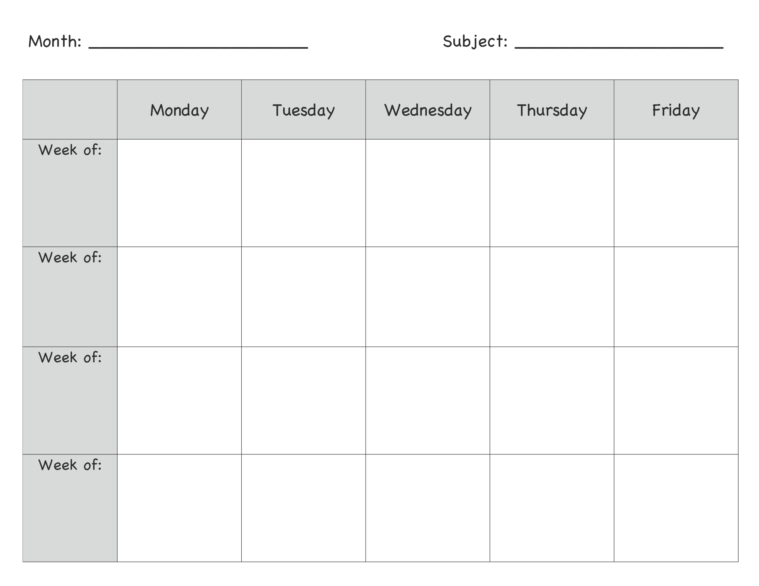 Blank Lesson Plan Calendar Template | Calendar Template Printable Within Blank Preschool Lesson Plan Template