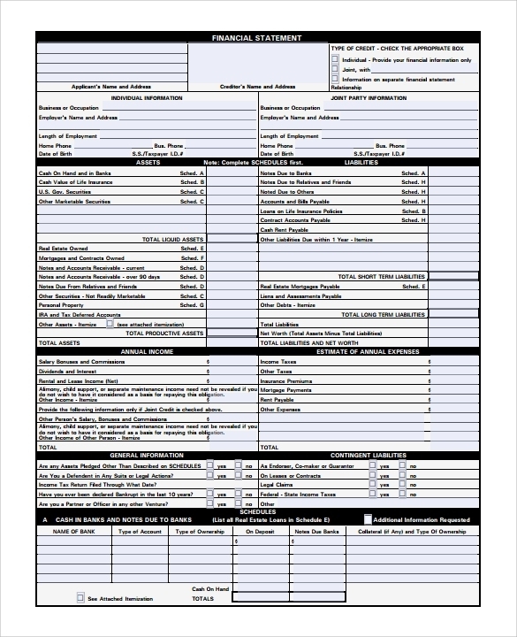 Blank Personal Financial Statement Template In Blank Personal Financial Statement Template