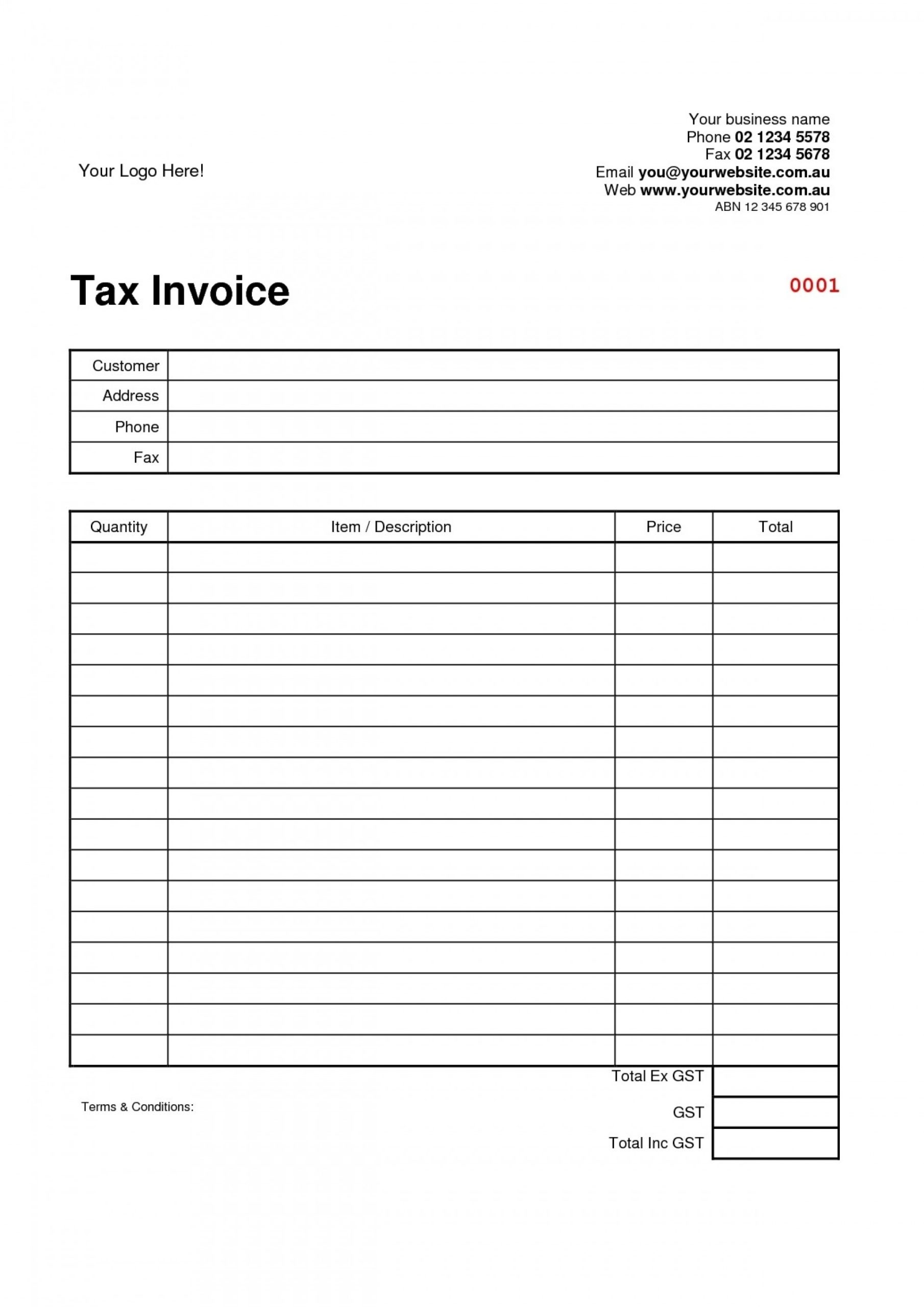 Blank Tax Invoice Template Australia * Invoice Template Ideas Throughout Free Printable Invoice Template Microsoft Word