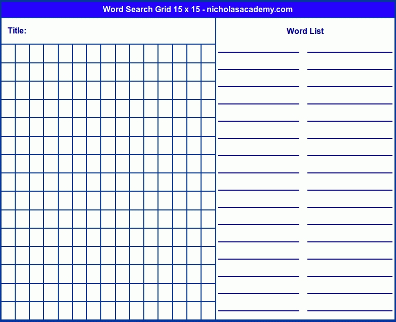 Blank Word Search Grid 15 X 15 Free To Print For Blank Word Search Template Free