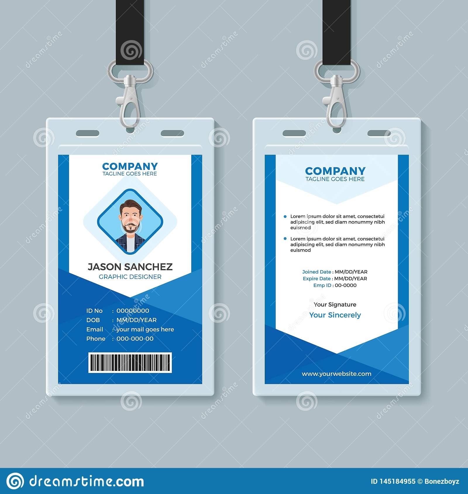 Blue Employee Identity Card Template Stock Vector – Illustration Of In Conference Id Card Template