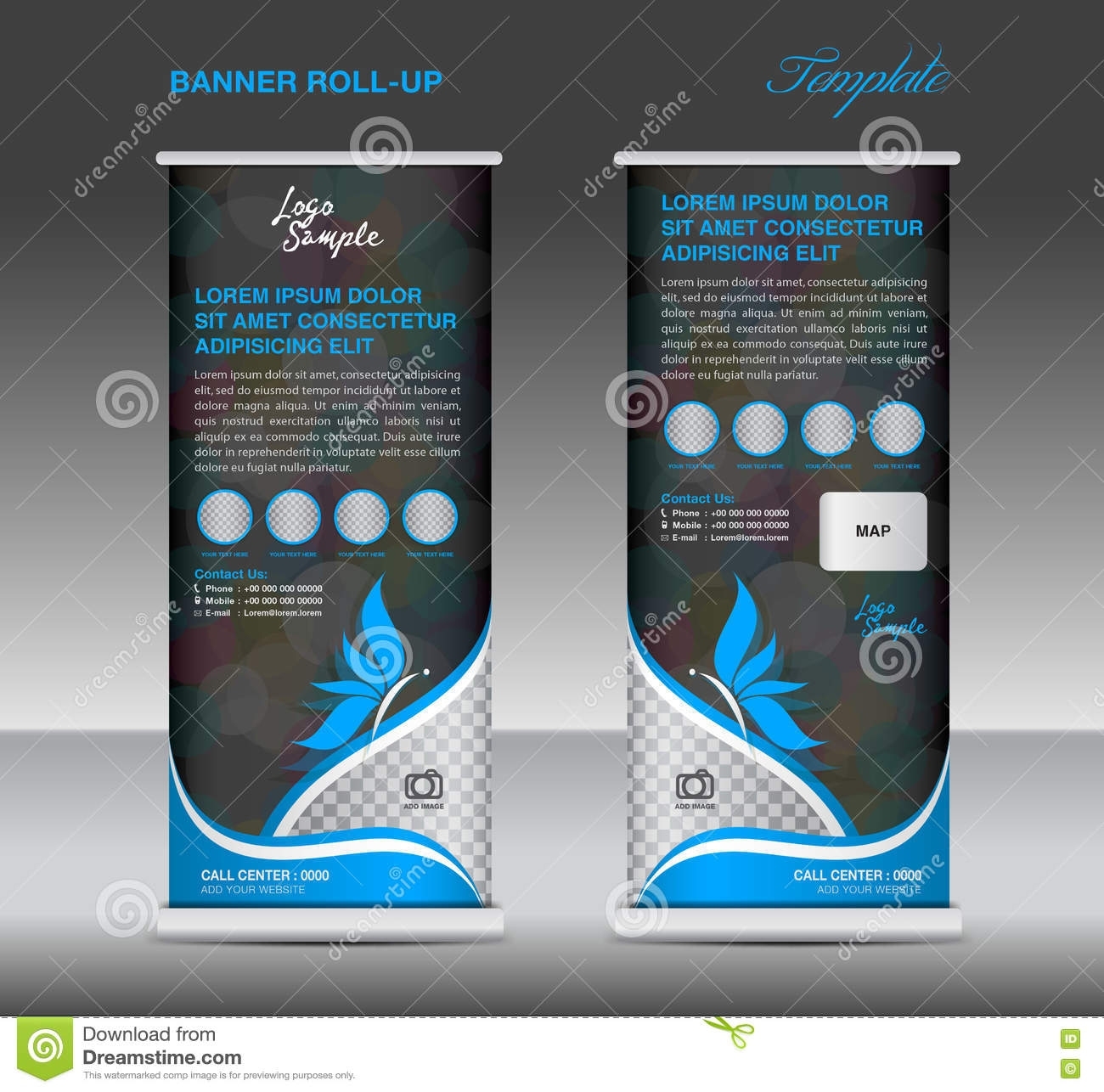 Blue Roll Up Banner, Stand Template, Banner Design Stock Vector with regard to Banner Stand Design Templates