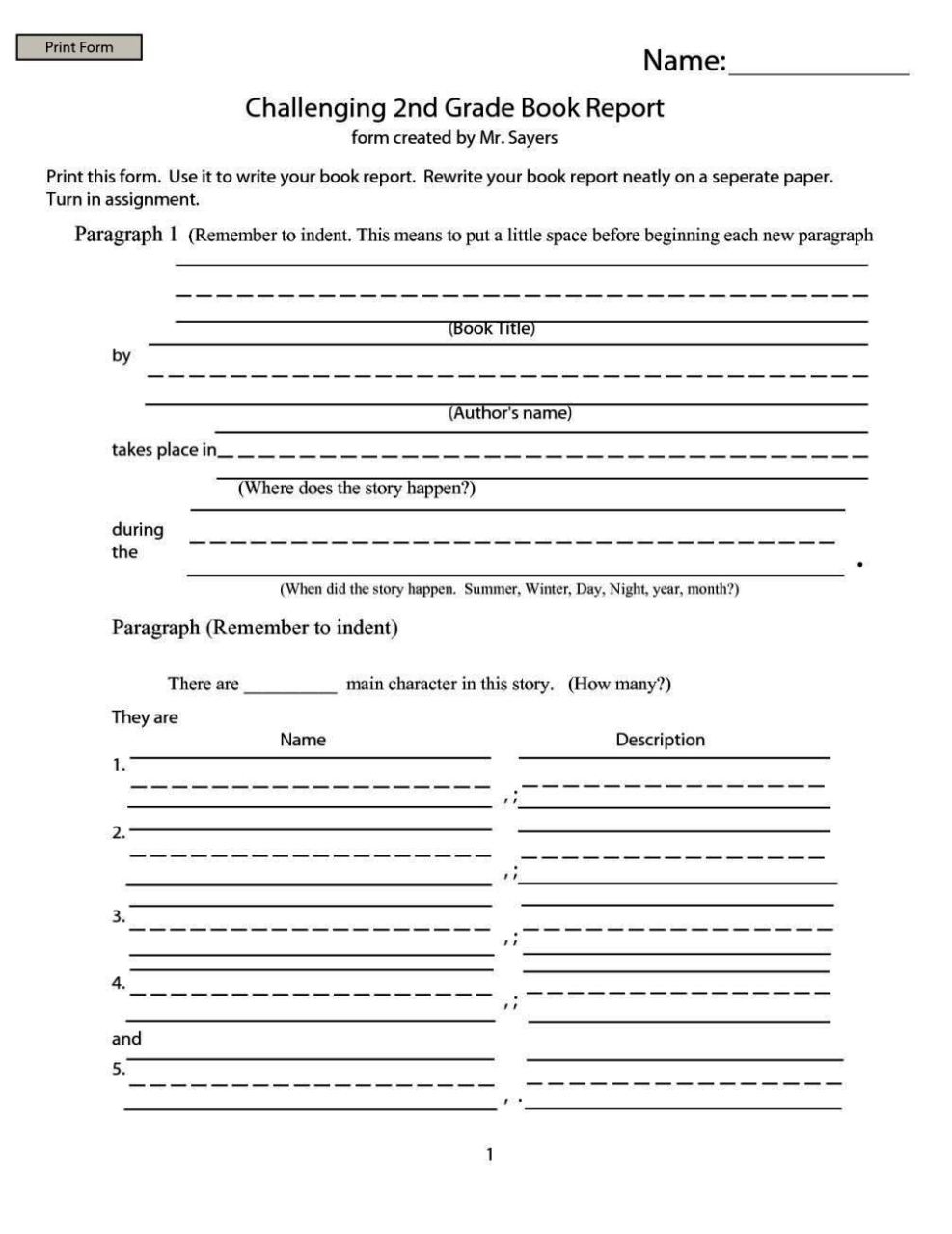 Book Report Template For 2Nd Grade - Sampletemplatess - Sampletemplatess Intended For Second Grade Book Report Template