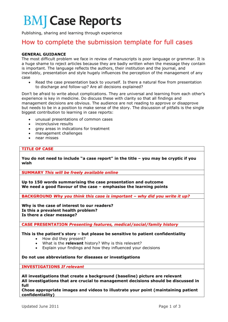 Booklet: Case Report Template Medicine Intended For Case Report Form Template