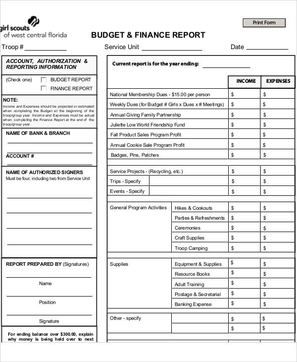 Budget Report Template In Funding Report Template