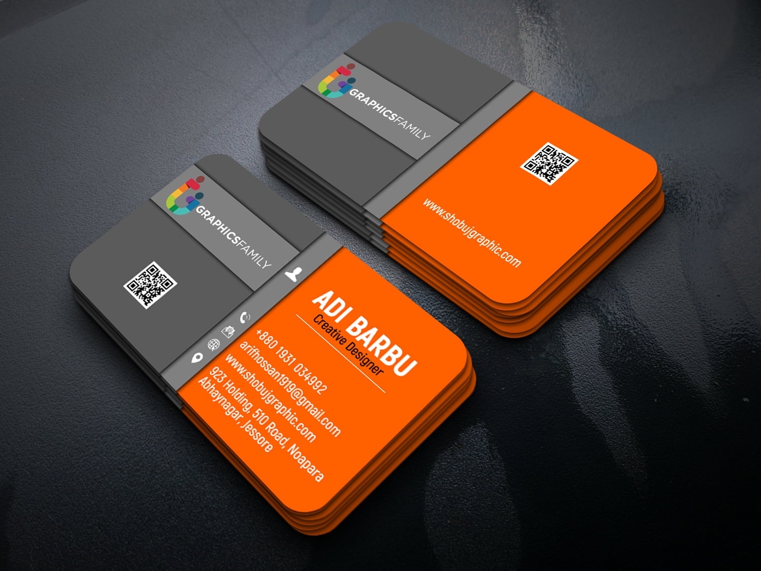 Business Card Design In Gray And Orange Color Free Template Within Designer Visiting Cards Templates
