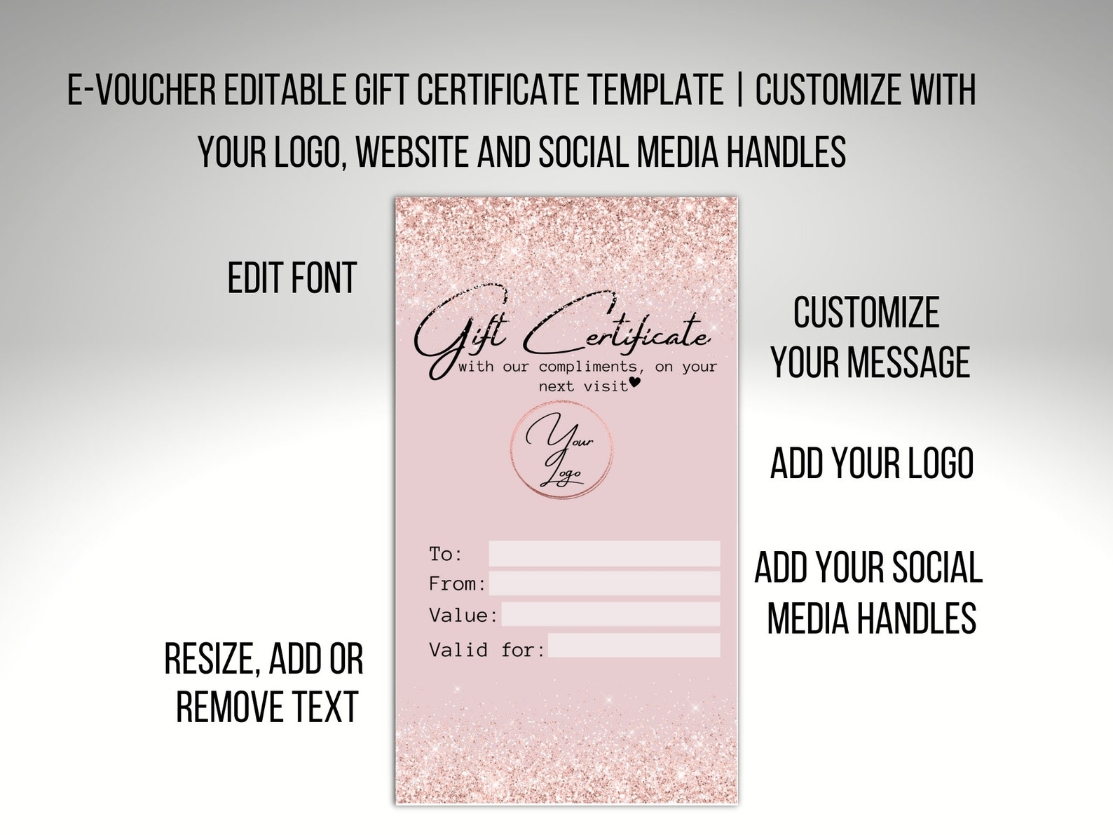 Business E Gift Certificate Template. Add Your Log. Virtual | Etsy For Gift Certificate Log Template