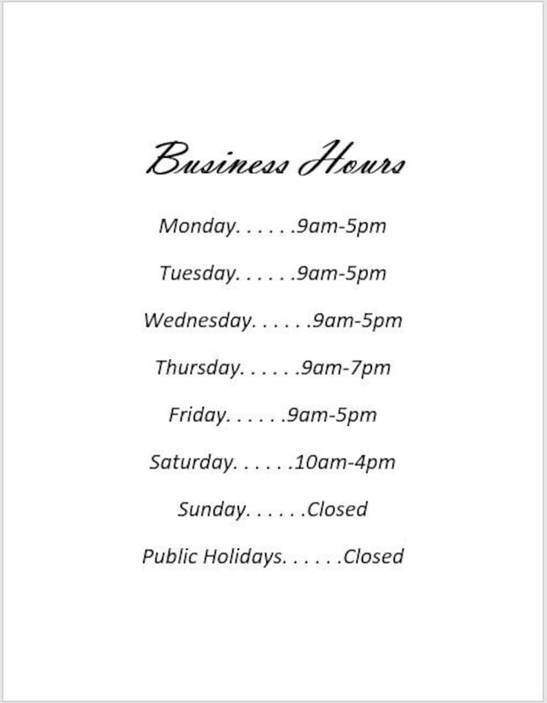 Business Hours Sign/Hours Of Operation Sign Editable And | Etsy Inside Hours Of Operation Template Microsoft Word