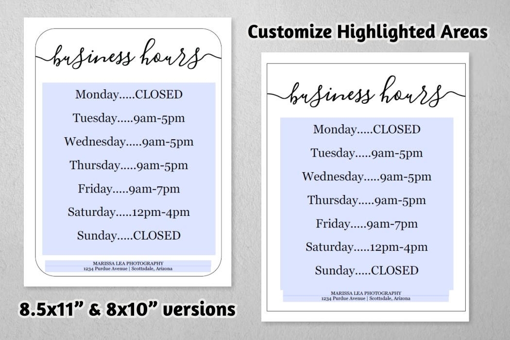 Business Hours Sign, Printable Template, Hours Of Operation – Holiday In Hours Of Operation Template Microsoft Word