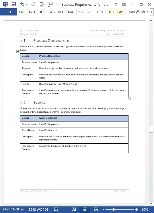 Business Requirements Specification Template (Ms Word/Excel/Visio Pertaining To Report Requirements Document Template