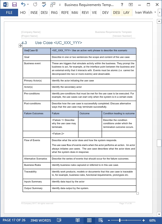 Business Requirements Specification Template (Ms Word/Excel/Visio Regarding Report Requirements Document Template