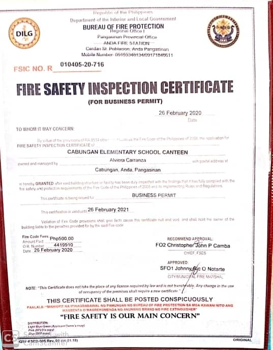 Cabungan Elementary School: Safety Is Everyone'S Responsibility With Certificate Of Inspection Template