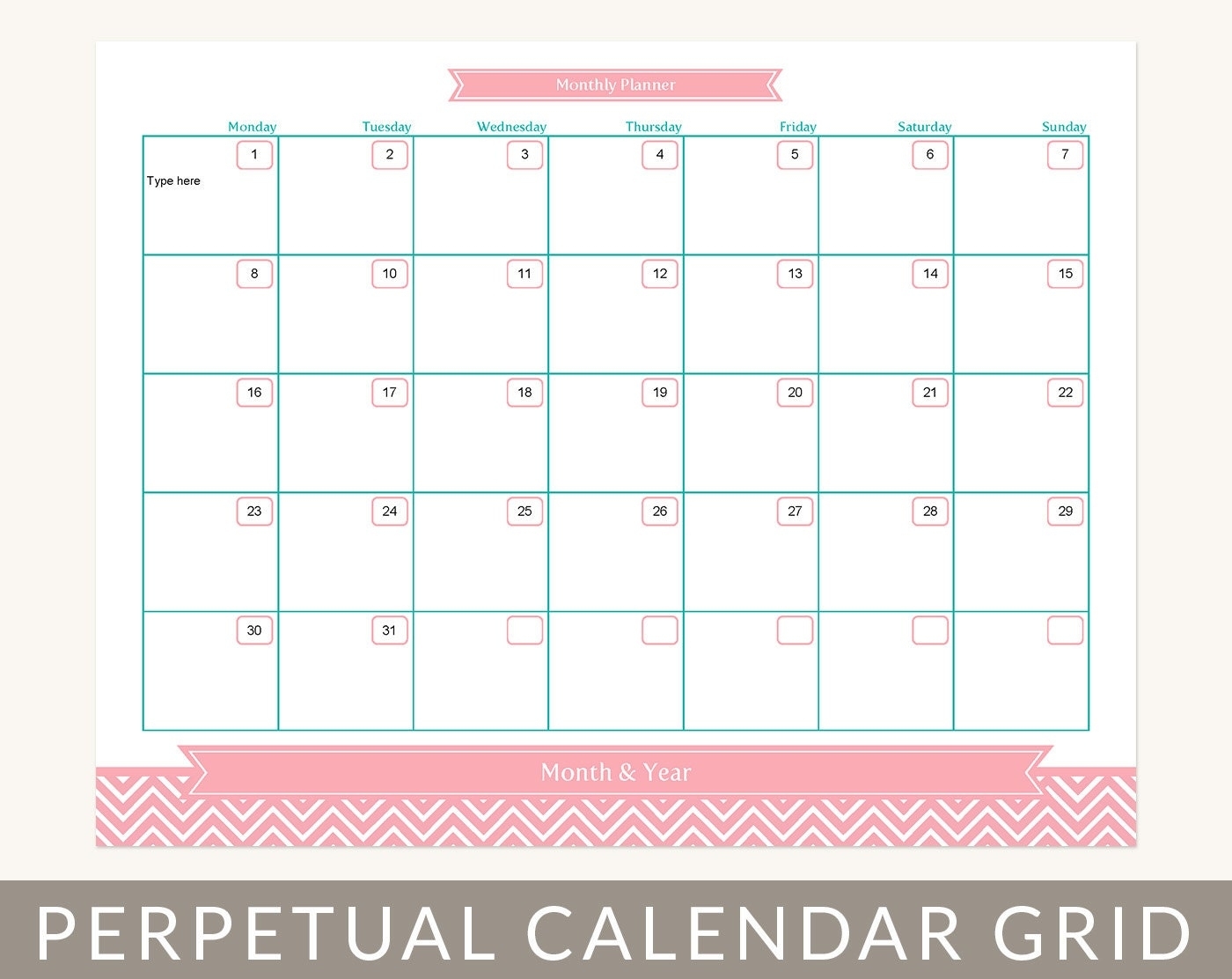 Calendar Planner Grid Month At A Glance Printable Editable Inside Month At A Glance Blank Calendar Template