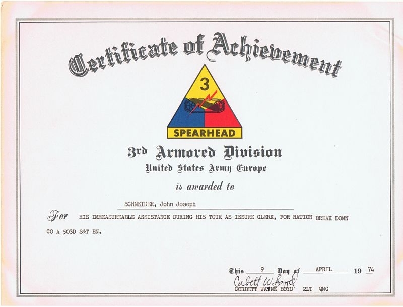 Certificate Of Achievement, 3Rd Armored Division U.s. Army Europe With Certificate Of Achievement Army Template