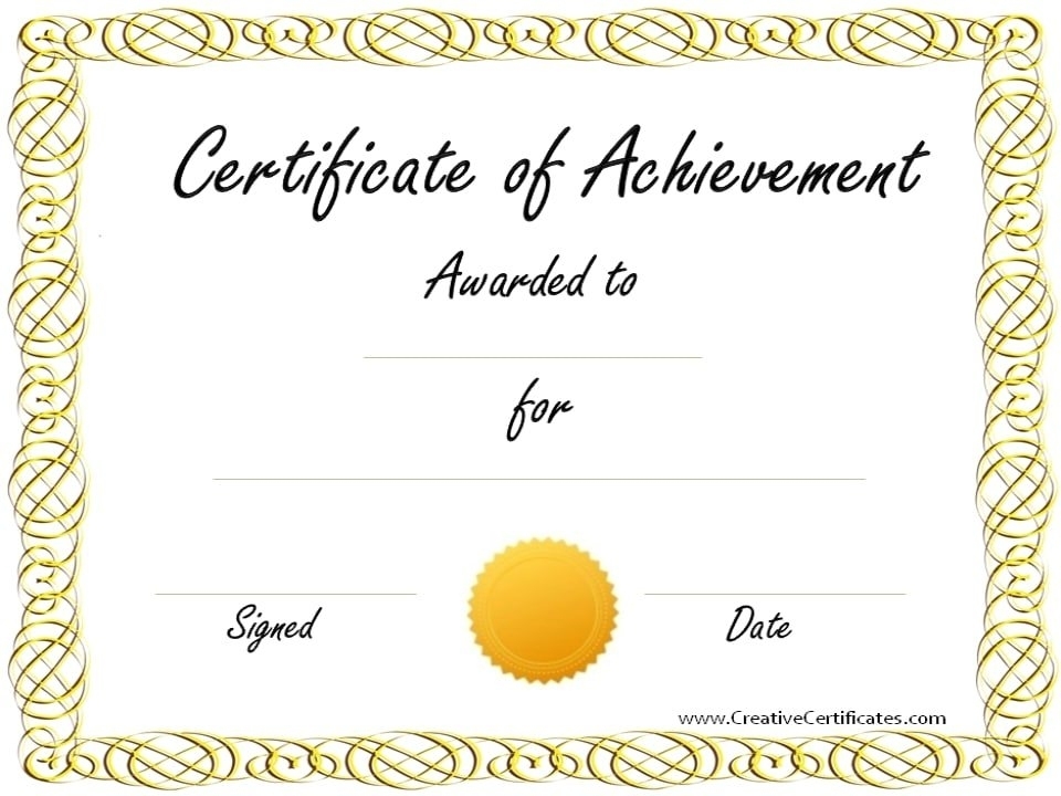 Certificate Of Achievement – Certificates Templates Free Within Template For Certificate Of Award