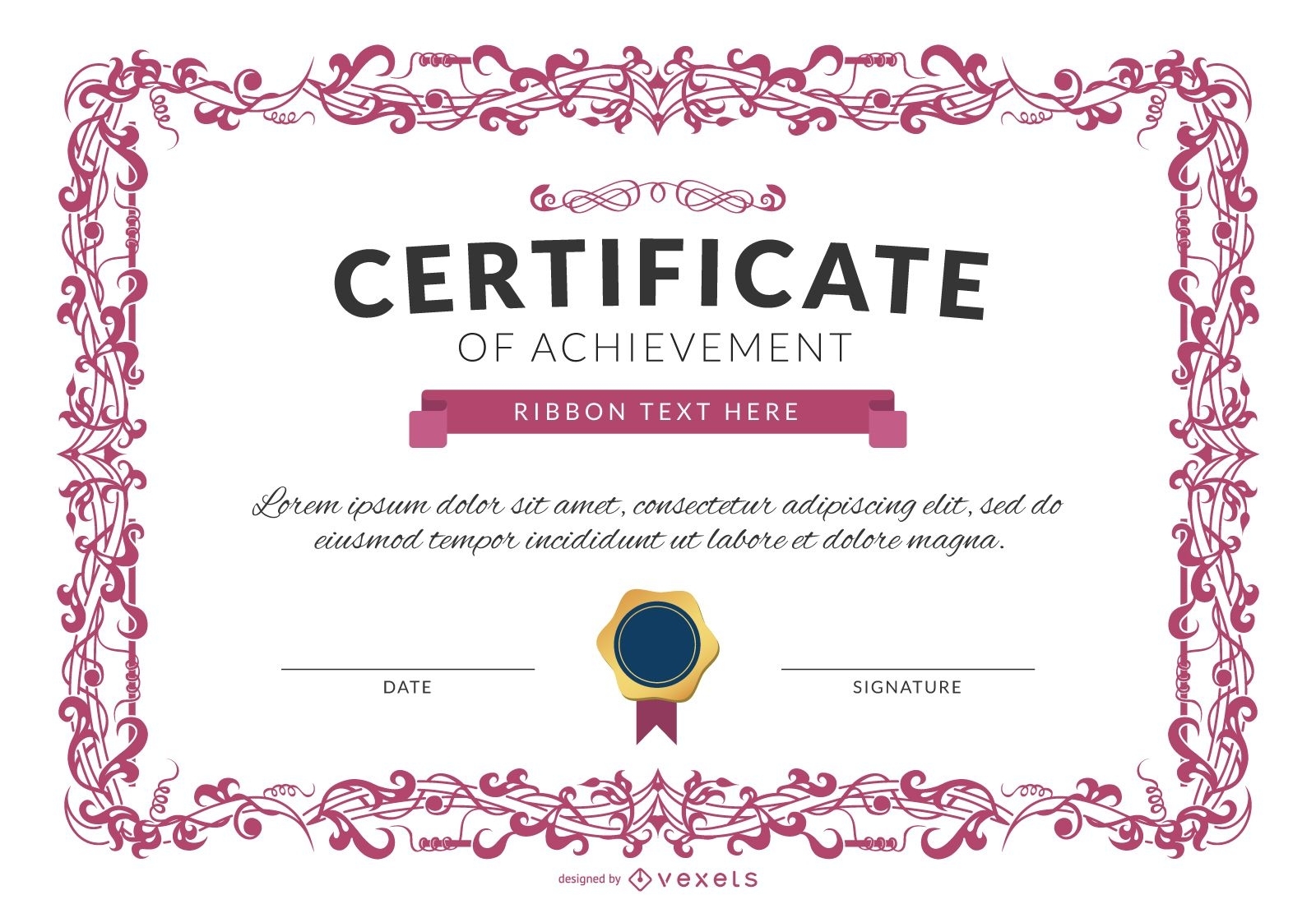 Certificate Of Achievement Template Mockup In Pink – Vector Download Pertaining To Word Template Certificate Of Achievement