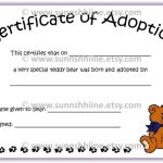 Certificate Of Adoption Teddy Bear Stuffed Animal By Sunnshhiine In Toy Adoption Certificate Template