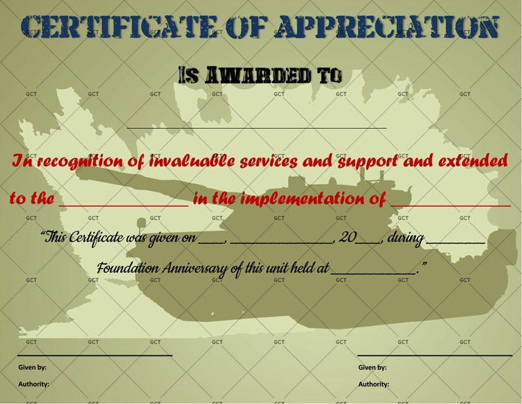 Certificate Of Appreciation Template For Military – Gct In Army Certificate Of Appreciation Template