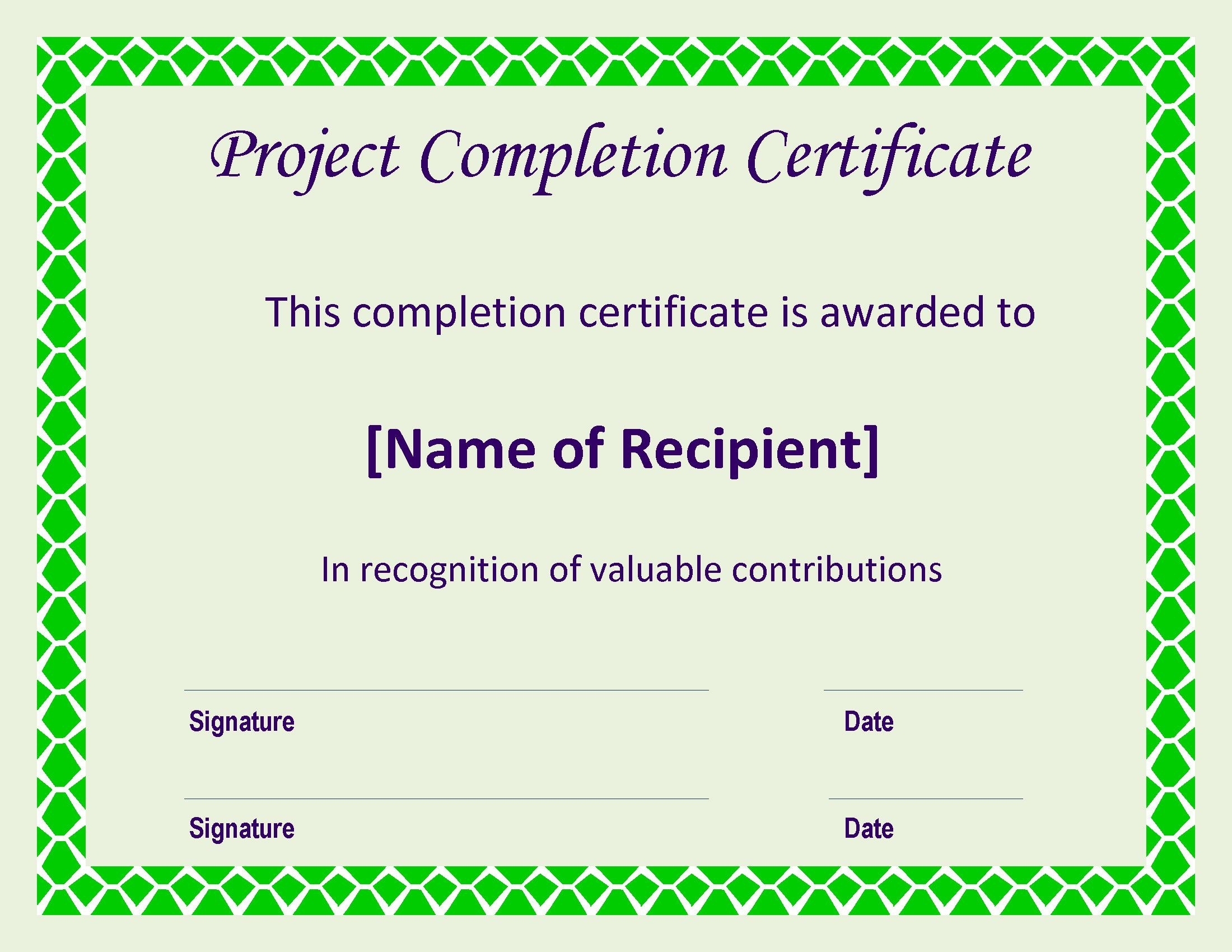 Certificate Of Completion Project | Templates At Allbusinesstemplates Within Certification Of Completion Template
