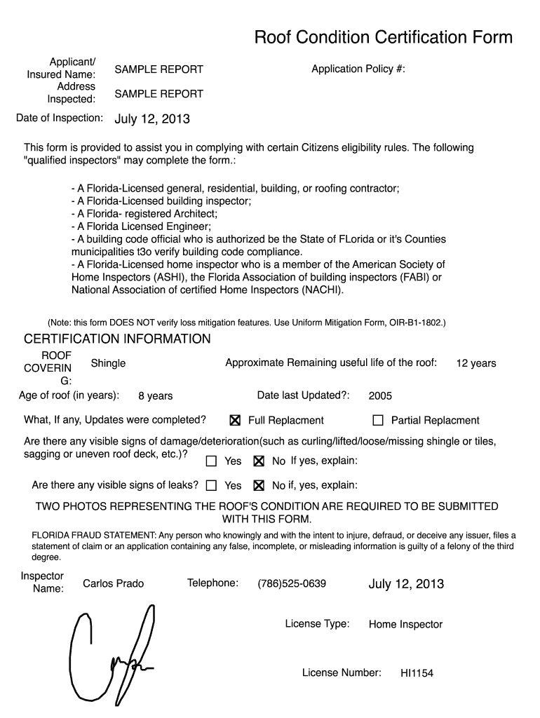 Certificate Of Completion Roof Replacement – Fill Online, Printable Pertaining To Roof Certification Template