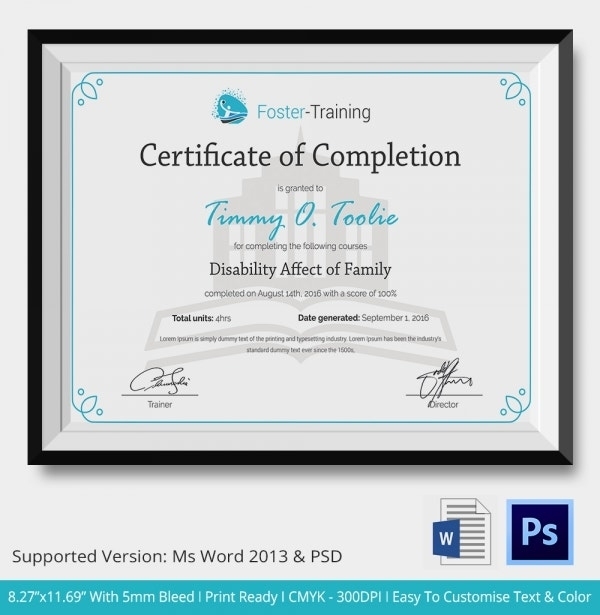 Certificate Of Completion Template - 31+ Free Word, Pdf, Psd, Eps With Regard To Free Training Completion Certificate Templates